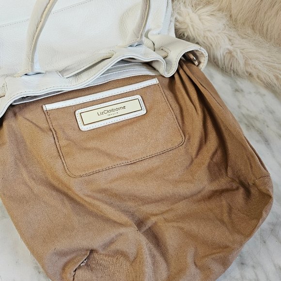 Liz Claiborne New York White Genuine Leather Drawstring Bucket Bag - Picture 5 of 14